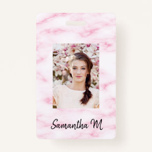 Blush pink marble photo name minimalist ID badge