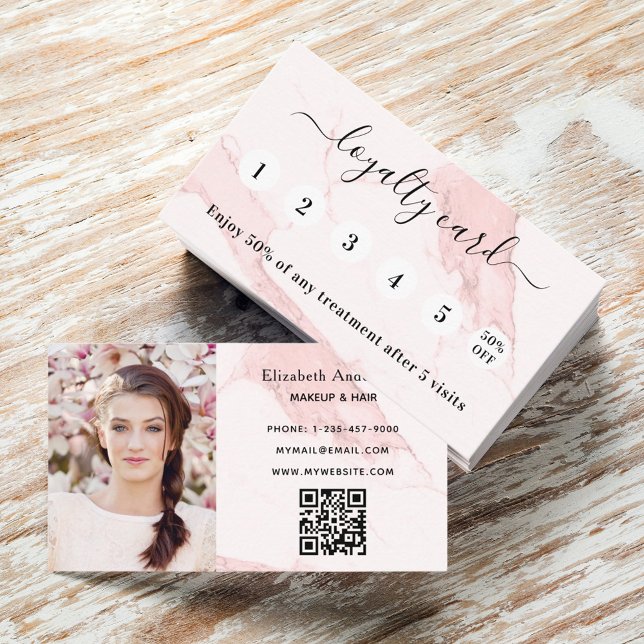 Blush pink marble qr code photo loyalty card (Creator Uploaded)