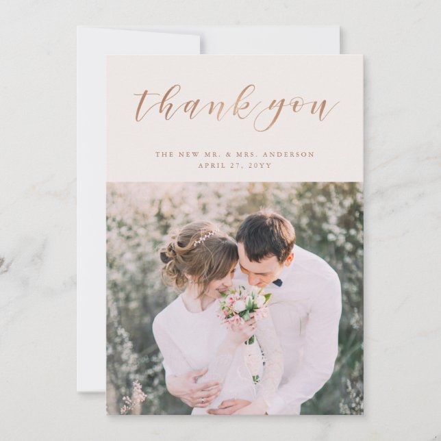 Blush Pink Marble | Wedding Photo Thank You (Front)