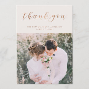 Blush Pink Marble Wedding Photo Thank You Card