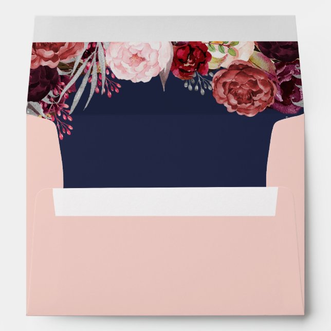 Blush Pink Marsala Fall Peony Wedding Envelopes (Back (Bottom))