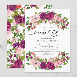 Blush Pink & Marsala Floral Bridal Tea Invitation