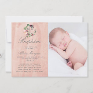 blush pink marsala floral elegant baptism invitation