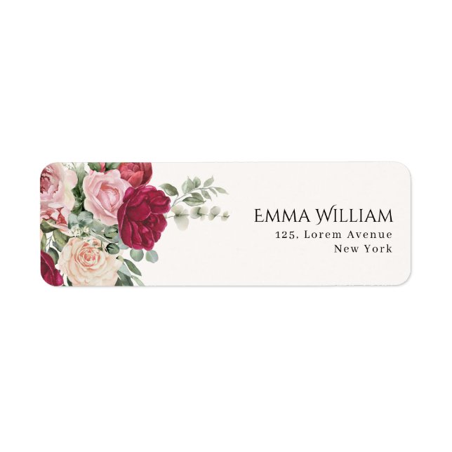 Blush Pink Marsala Floral Wedding Return address (Front)