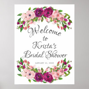 Blush Pink & Marsala Floral Welcome Bridal Shower Poster