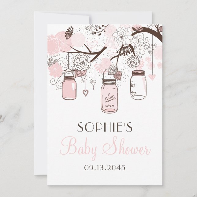Blush Pink Mason Jars and Flowers Baby Shower Invitation (Front)