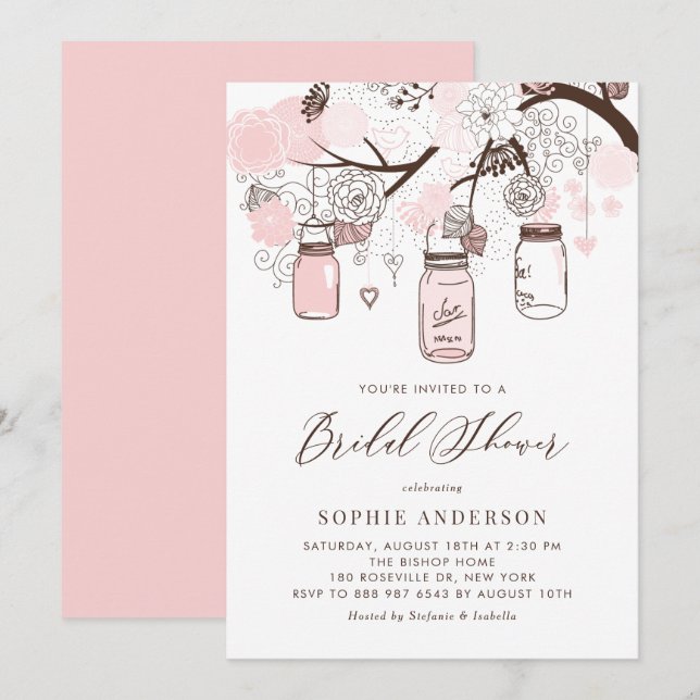 Blush Pink Mason Jars Bridal Shower Invitation (Front/Back)