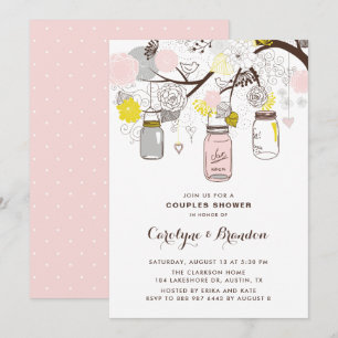 Blush Pink Mason Jars Floral Couples Shower Invitation