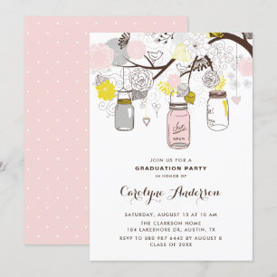 Blush Pink Mason Jars Floral Graduation Party Invitation