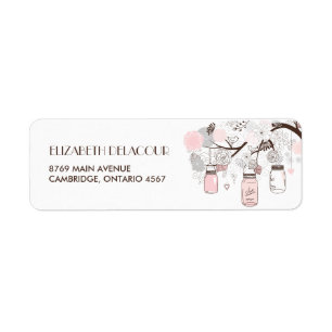 Blush Pink Mason Jars Floral Wedding Address Label