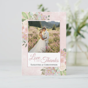 Blush Pink & Mauve Floral Love & Thanks Wedding Thank You Card