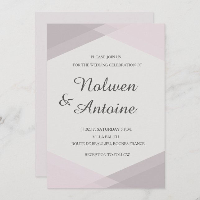 Blush pink mauve geometric elegant modern wedding invitation (Front/Back)