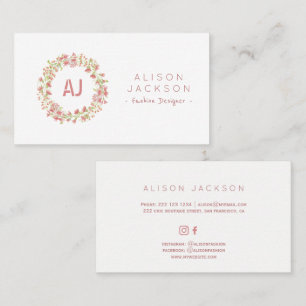 Blush pink meadow floral wreath fashion designer business card