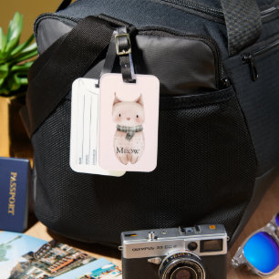 Blush Pink Meow Cat Luggage Tag