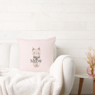 Blush Pink Meow Christmas Cat Gift Cushion