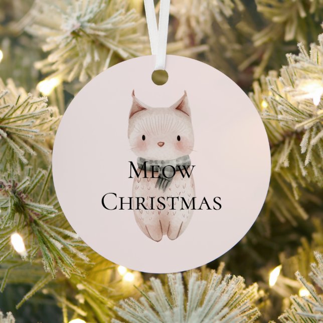 Blush Pink Meow Christmas Cat Gift Metal Tree Decoration (Insitu)