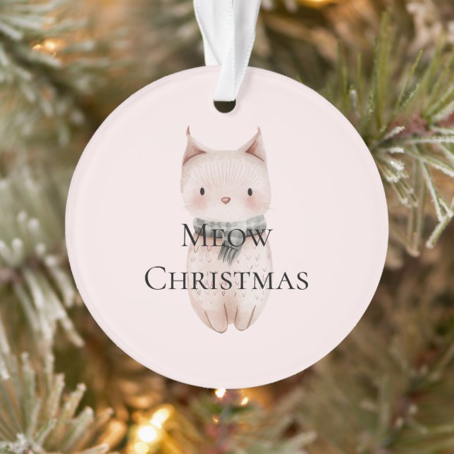 Blush Pink Meow Christmas Cat Gift Ornament (Tree)