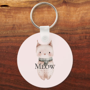 Blush Pink Meow Christmas Cat Key Ring