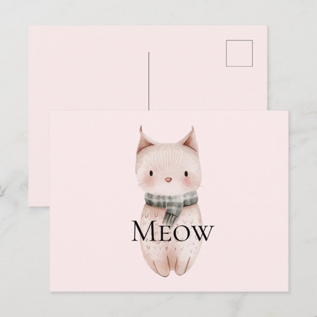 Blush Pink Meow Christmas Cat  Postcard (Front/Back)