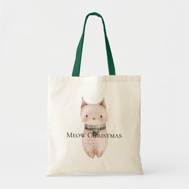 Blush Pink Meow Christmas Cat Tote Bag (Front)