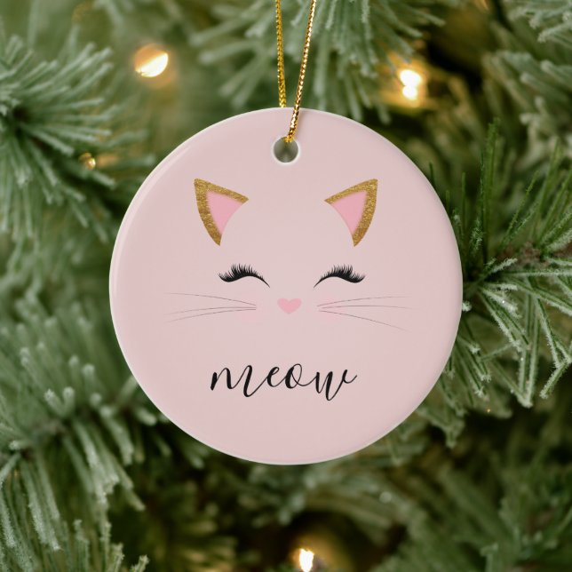 Blush PInk Meow Whiskers Kitty Ceramic Tree Decoration (Tree)