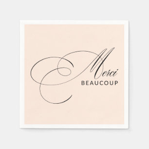 Blush Pink Merci Beaucoup Calligraphy Thank You Napkin