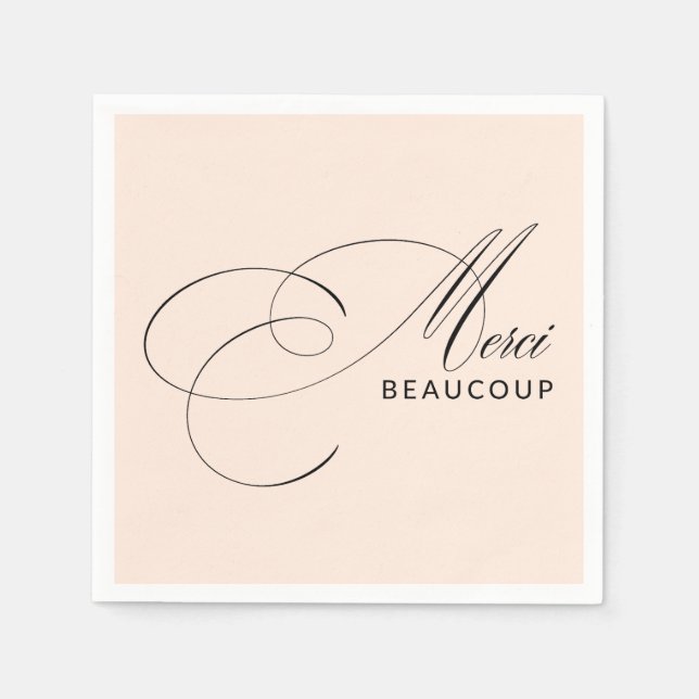 Blush Pink Merci Beaucoup Calligraphy Thank You Napkin (Front)