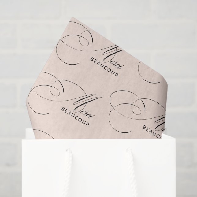 Blush Pink Merci Beaucoup Calligraphy Thank You Tissue Paper (Gift Bag)