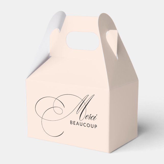 Blush Pink Merci Beaucoup Elegant Calligraphy Favour Box (Front Side)