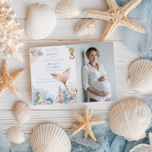 Blush Pink Mermaid Tail Baby Shower Invitation