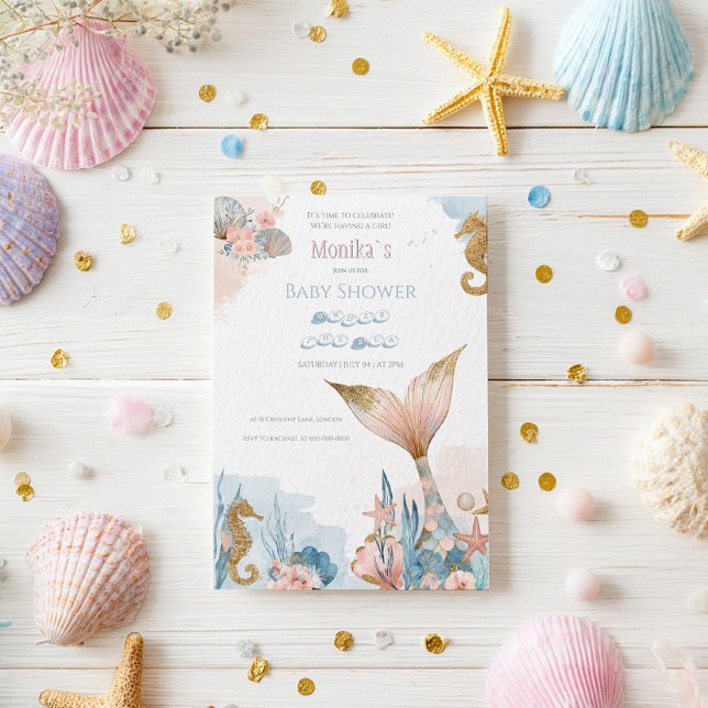 Blush Pink Mermaid Tail Baby Shower Invitation (Creator Uploaded)