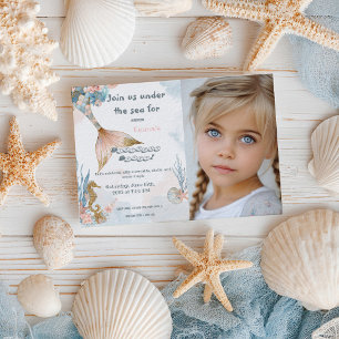 Blush Pink Mermaid Tail Birthday Invitation
