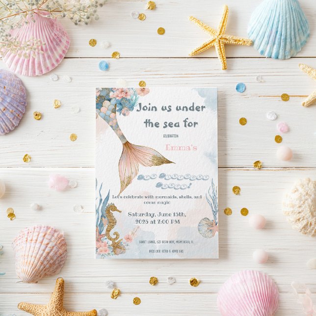 Blush Pink Mermaid Tail Birthday Invitation (Creator Uploaded)