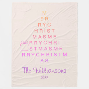 Blush Pink Merry Christmas Family Name Typography Fleece Blanket