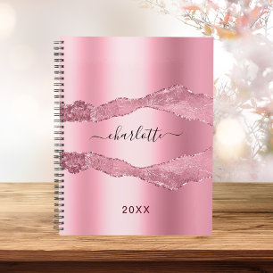 Blush pink metal agate marble name 2022  planner