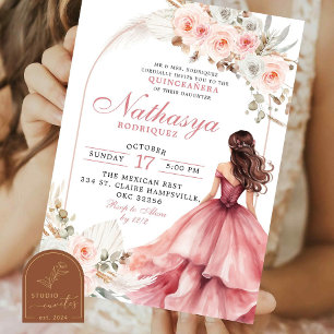 Blush Pink Mexican Princess Quinceanera Invitation