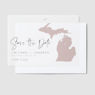 Blush Pink Michigan Map Minimalist Save the Date Vellum Invitations