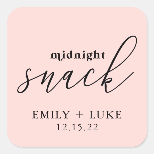 Blush Pink Midnight Snack Custom Wedding  Square Sticker (Front)