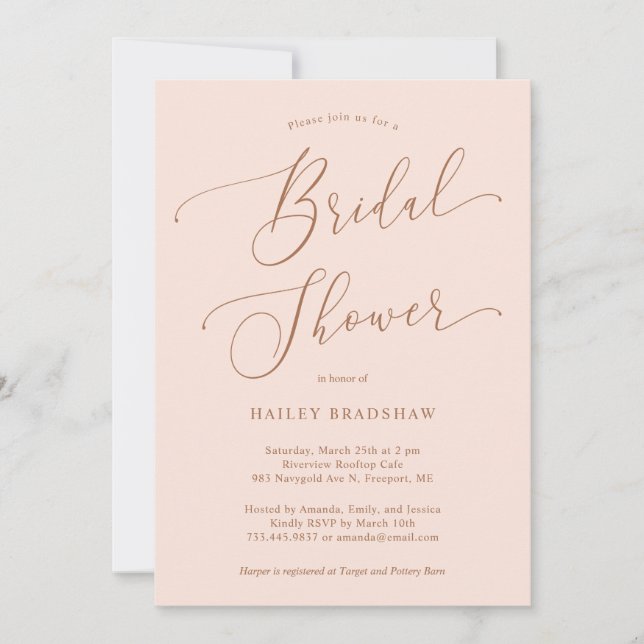 Blush Pink Minimal Bridal Shower Invitation (Front)
