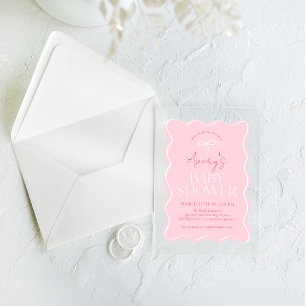 Blush Pink Minimal Modern Bow  Baby Girl Shower Acrylic Invitations
