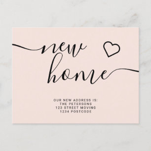 Blush pink minimal new home heart moving announcement postcard