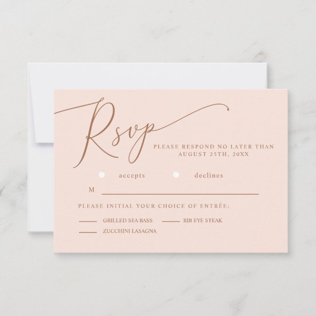 Blush Pink Minimal Wedding Meal Choice RSVP Card (Front)