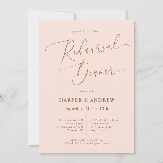 Blush Pink Minimal Wedding Rehearsal Dinner Invitation (Front)