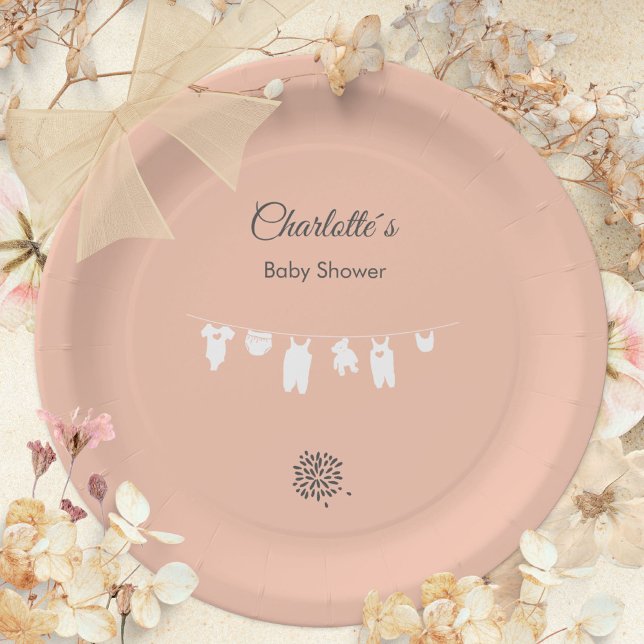Blush Pink Minimalist Baby Girl Shower Paper Plate (Blush Pink Minimalist Baby Girl Shower Paper Plates ©Susanne Sachers - Sunny Mind 🌞)