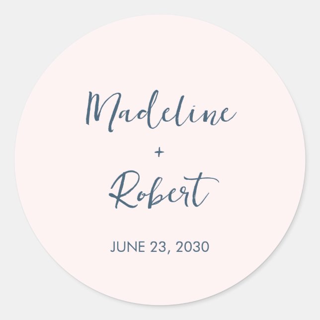 Blush Pink Minimalist BLue Wedding Envelope Seal (Front)