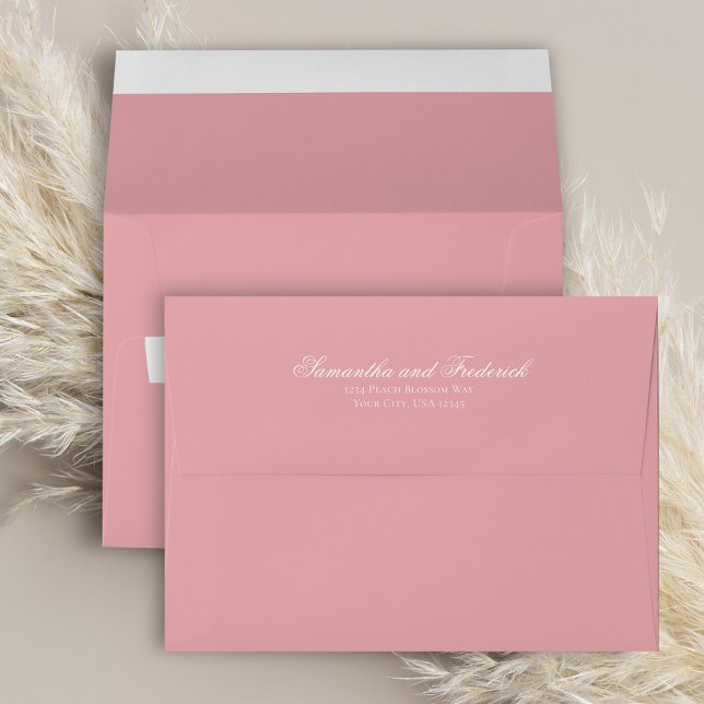 Blush Pink Minimalist Custom Wedding Envelope (blush Pink calligraphy script return address envelope.)