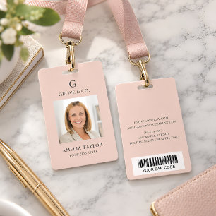 Blush Pink Minimalist Employee Photo Professional ID Badge
