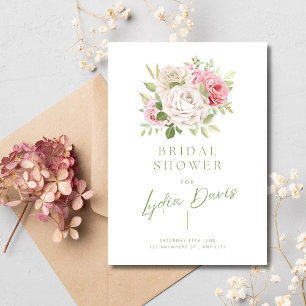 Blush pink Minimalist Floral Bridal Shower Invitation