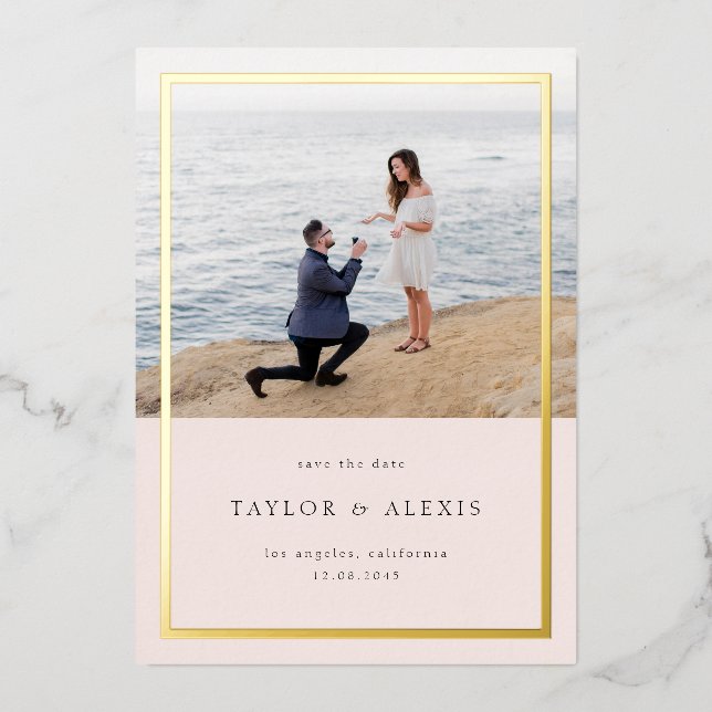 Blush Pink Minimalist Frame Photo Save the Date (Front)
