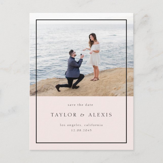 Blush Pink Minimalist Frame Photo Save the Date Postcard (Front)